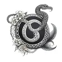 ouroboros snake eating its own tail in infinity shape. flower of life design background tattoo design idea