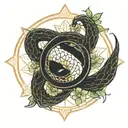 ouroboros snake eating its own tail in infinity shape. flower of life design background tattoo design idea