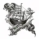 upside down ship with sea and sun above the ship sailing tattoo design idea
