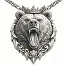 Bear roaring with crown and cross necklace  tattoo design idea