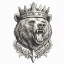 Bear roaring with crown and cross necklace  tattoo design idea