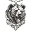 Bear roaring with crown and cross necklace  tattoo design idea
