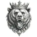 Bear roaring with crown and cross necklace  tattoo design idea