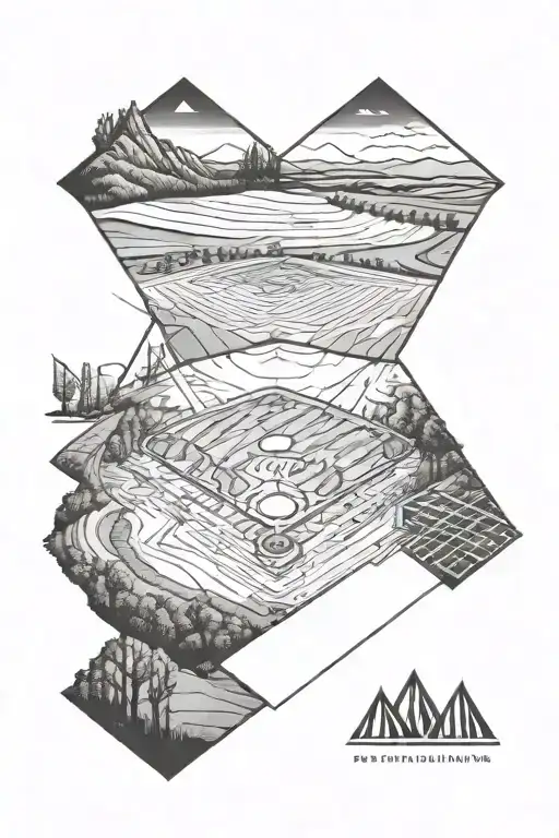 landscape with baseball diamond tattoo design idea