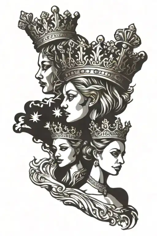 king with queen and princess crown tattoo design idea