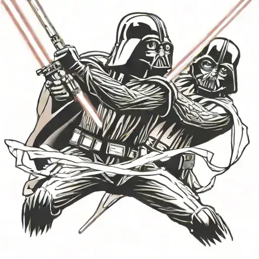 A lightsaber duel between Luke Skywalker and Darth Vader tattoo design idea