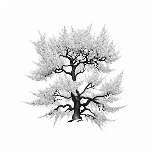 Mystical Azores island landscape with a flowering pear tree tattoo design idea