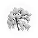 Mystical Azores island landscape with a flowering pear tree tattoo design idea