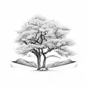 Mystical Azores island landscape with a flowering pear tree tattoo design idea