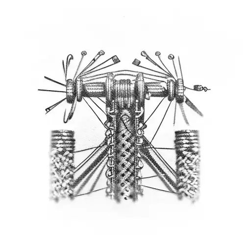 sewing needle and thread weaving through a bicycle chain tattoo design idea