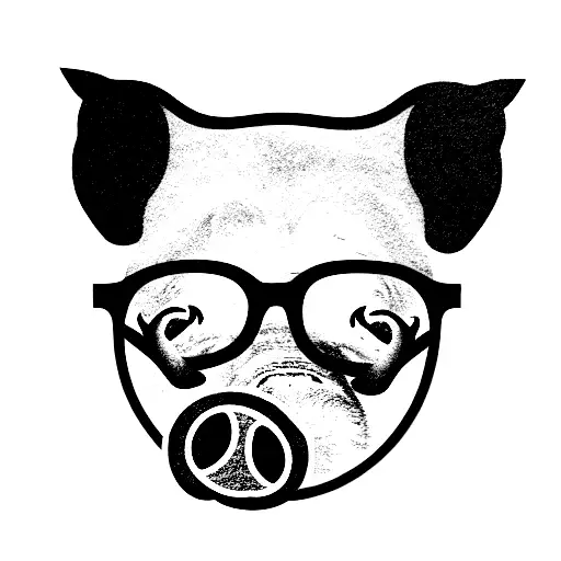 pig with glasses tattoo design idea