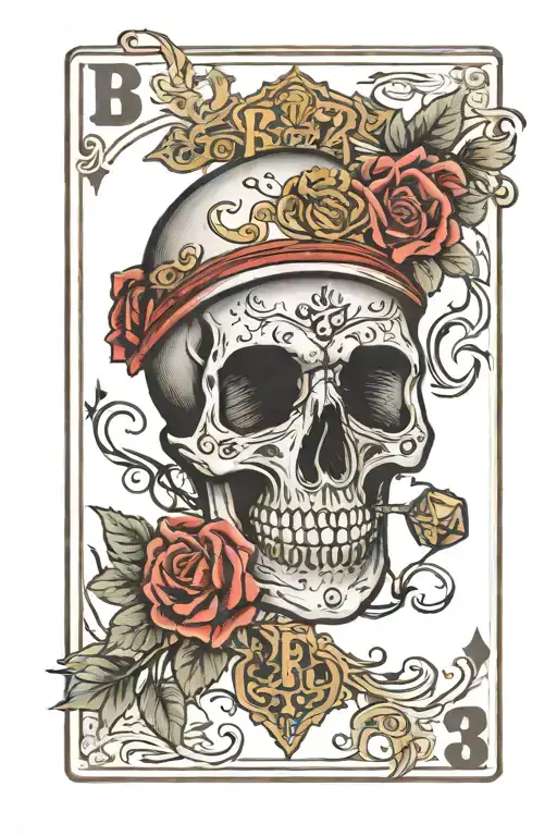 boxing dice playing cards scary skull tattoo design idea
