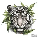 tiger face one eye cancer birth sign in eye in bamboo leaves  tattoo design idea