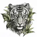 tiger face one eye cancer birth sign in eye in bamboo leaves  tattoo design idea