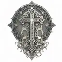 A tattoo of a cross intertwined with electrical circuitry, symbolizing the client's faith and occupation as an electrical engineer tattoo design idea