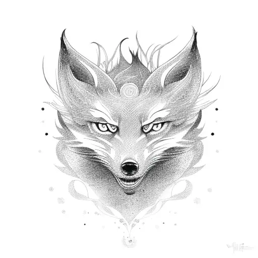 minimalistic nine-tailed fox tattoo design idea