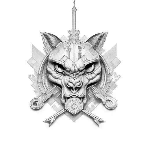 Ukrainian symbols, pixel style, black and khaki colors tattoo design idea