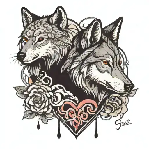 wolf, brain ,heart tattoo design idea