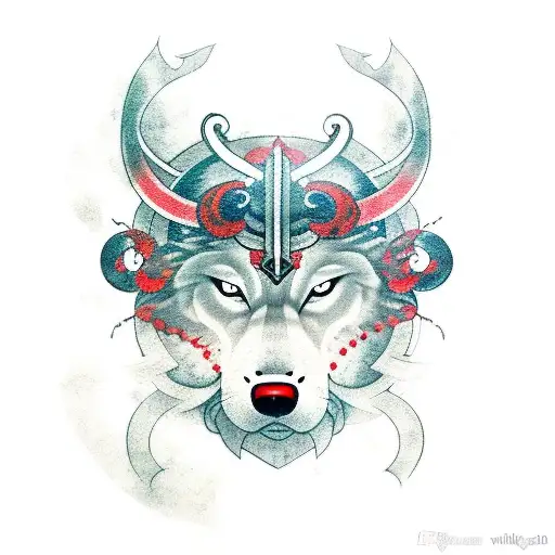 A mystical viking god surrounded by wolf spirits tattoo design idea