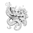 scuba diver and fish inside of an octopus outline tattoo design idea