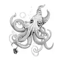 scuba diver and fish inside of an octopus outline tattoo design idea