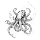scuba diver and fish inside of an octopus outline tattoo design idea