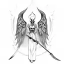 grim reaper cutting through angel wings with its scythe tattoo design idea