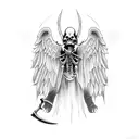 grim reaper cutting through angel wings with its scythe tattoo design idea