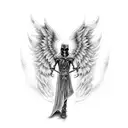 grim reaper cutting through angel wings with its scythe tattoo design idea