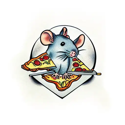 rat with pizza tattoo design idea