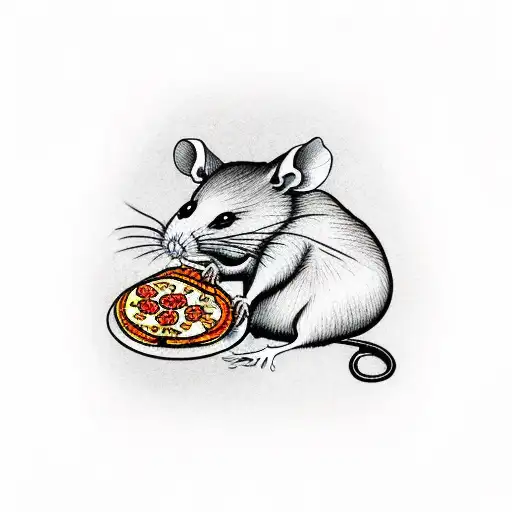 rat with pizza tattoo design idea