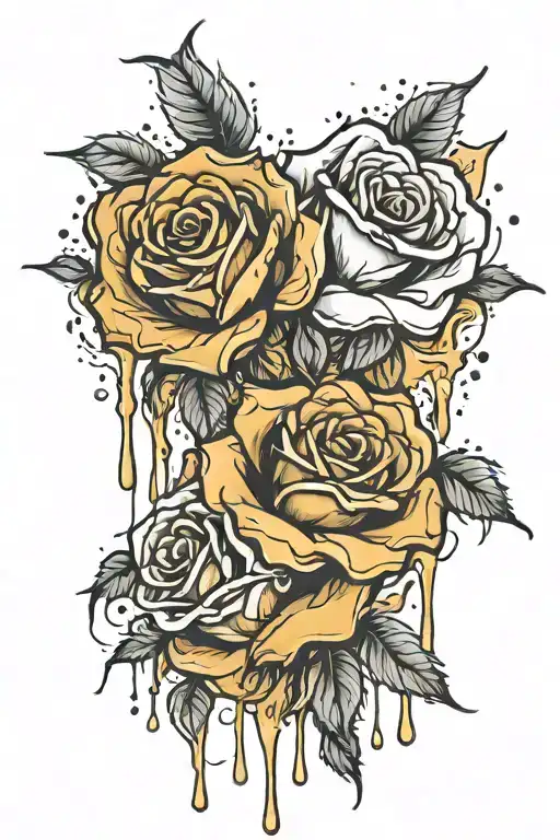 roses dripping on gold tattoo design idea