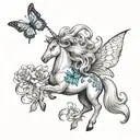 the last unicorn with blue butterfly tattoo design idea
