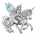 the last unicorn with blue butterfly tattoo design idea