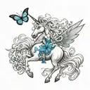 the last unicorn with blue butterfly tattoo design idea