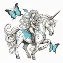 the last unicorn with blue butterfly tattoo design idea