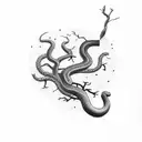 snake in a dead tree biting a heart tattoo design idea