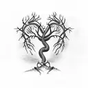 snake in a dead tree biting a heart tattoo design idea