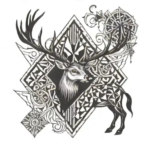 flame, deer, sword, heart, army, dog tattoo design idea