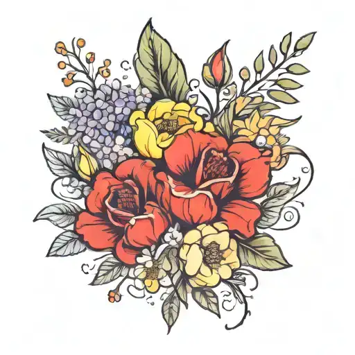 birth flower bouquet July february tattoo design idea