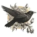 A realistic depiction of a blackbird singing in a lush garden filled with blooming tulips and butterflies, with the sun shining through the trees creating a magical atmosphere tattoo design idea