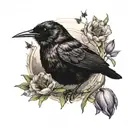A realistic depiction of a blackbird singing in a lush garden filled with blooming tulips and butterflies, with the sun shining through the trees creating a magical atmosphere tattoo design idea