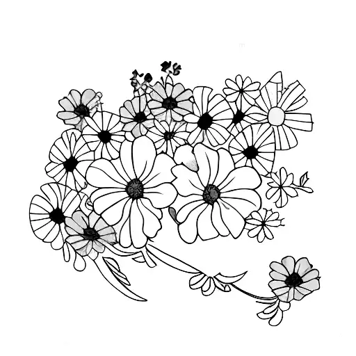 bluebird, sweet peas, violets, daisy's, primrose,asters,morning glory's  tattoo design idea