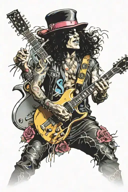Guns N' Roses Slash playing 4 guitars simultaneously tattoo design idea