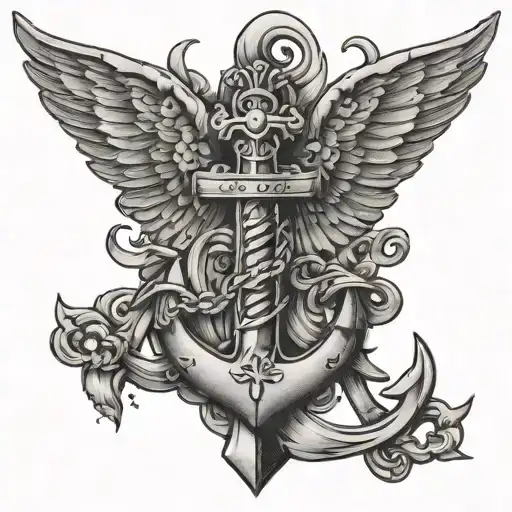 wings anchor tattoo design idea