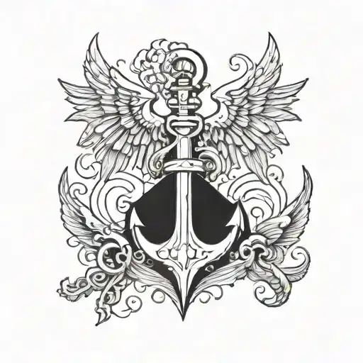 skeleton anchor wings tattoo design idea