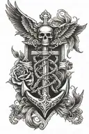 skeleton anchor wings tattoo design idea