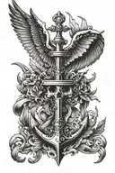 skeleton anchor wings tattoo design idea