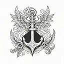 skeleton anchor wings tattoo design idea
