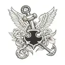 skeleton anchor wings tattoo design idea